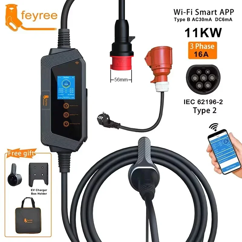 Type 2 Portable Ev Charger 11Kw Cee - Feyree 11KW 16A 3-fasen Type 2