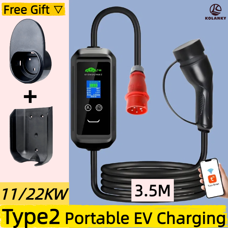 Type 2 Portable Ev Charger 11Kw Cee - 3.5M Kabel Type2 EV Draagbare Oplader