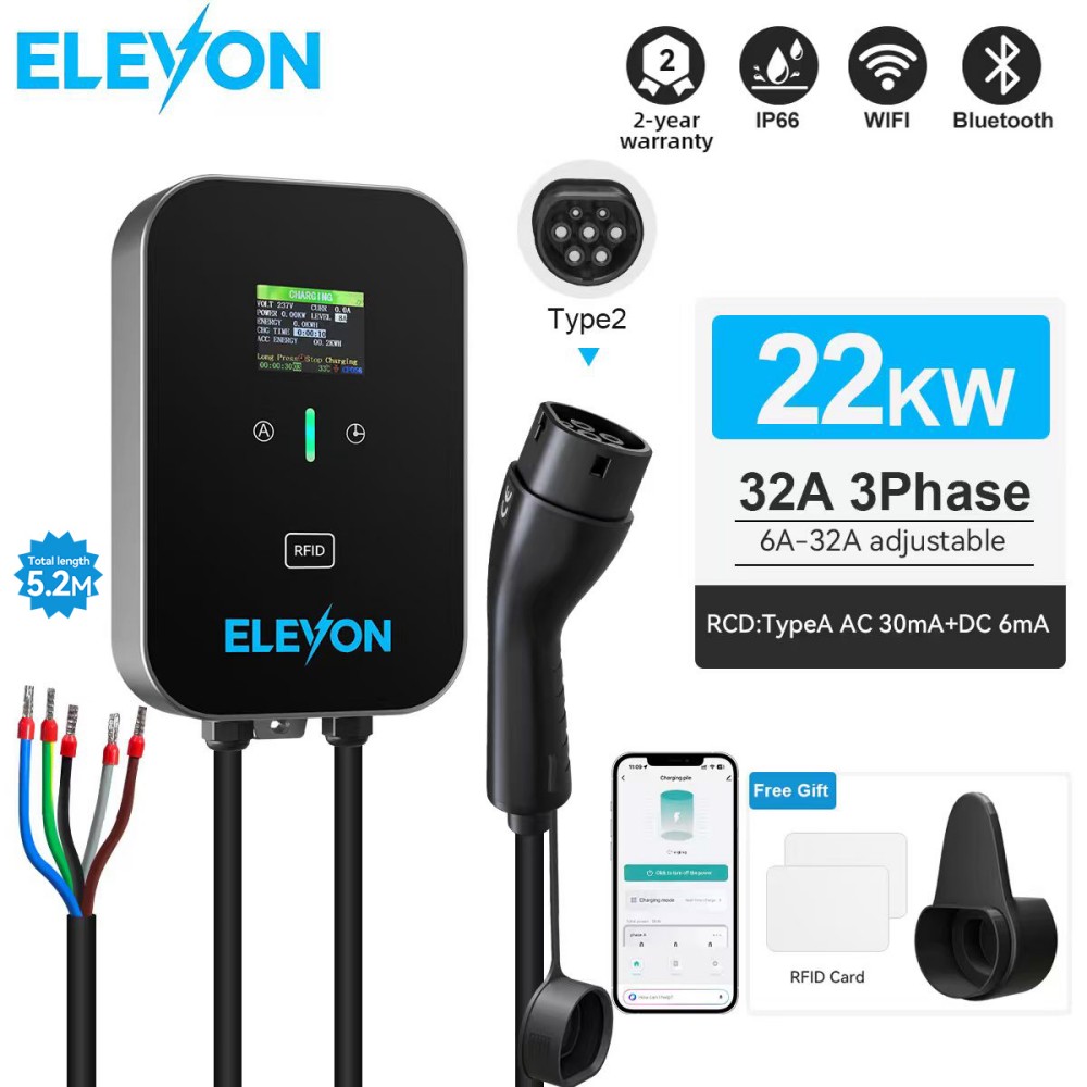 Ev Charger Type 2 22Kw 32A 3 Phase - ELEVON EV-laadstation 22KW Type2 Elektrische Autolader