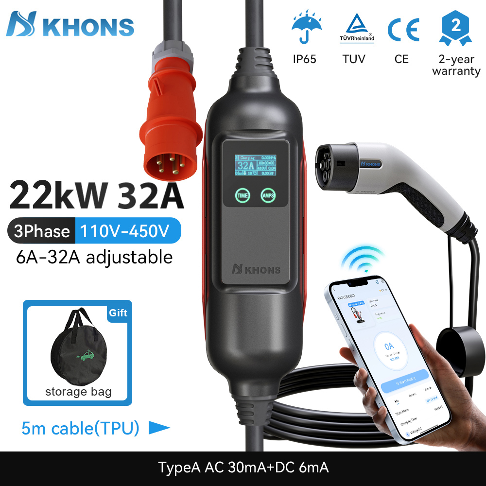 Khons Draagbare EV-oplader Typ - Ev Charger Type 2 22Kw 32A 3 Phase recensie en prijs