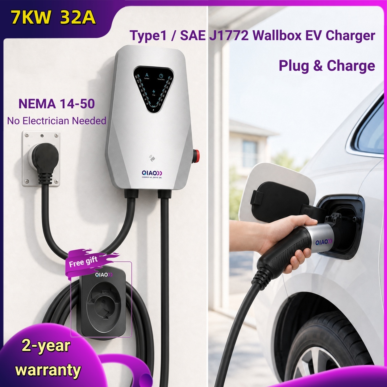 7KW 32A Type 1 SAE J1772 Wallb - J1772 Evse 32A Level 2 Charger recensie en prijs